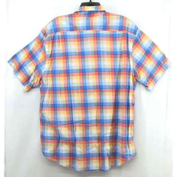 IZOD Seaside Poplin Shirt Mens Size XL Multicolor Plaid Short Sleeve Button Up - Picture 3 of 7